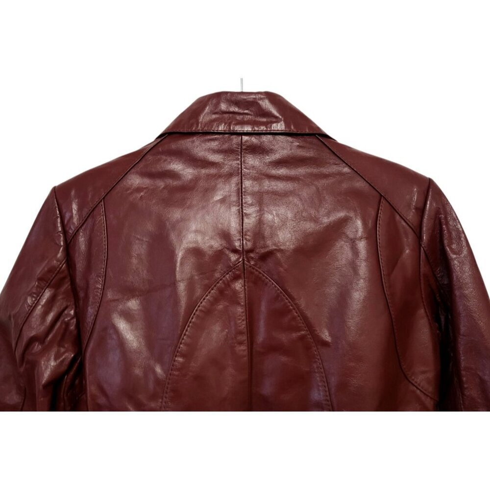 Vintage 80s Oxblood Leather Bomber Jacket Cropped Moto Wilsons - Picture 9 of 16
